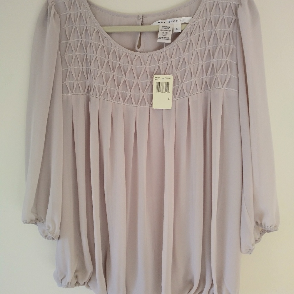 Max Studio Light Lavender Smocked Yoke Blouse